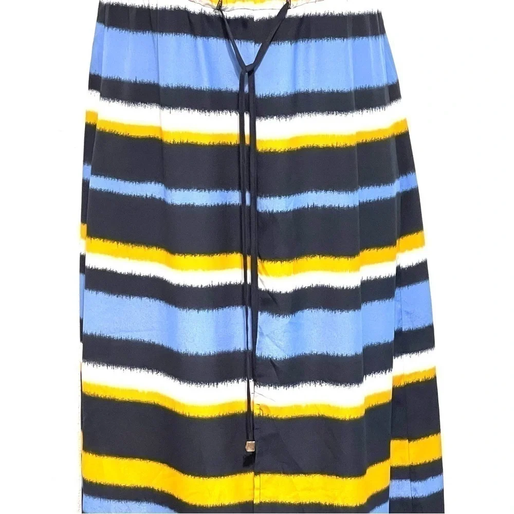 Michael Kors Woman Black Blue Striped Maxi Long Dress Size XXS